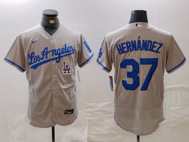 Men Los Angeles Dodgers 37 Hernandez Grey Nike Elite 2024 MLB Jersey style 7268